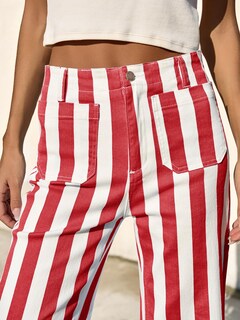 Foto 4 | Foto 4 | Vaqueros Tankaneo Recortados A Rayas Para Mujer Cintura Alta Color Rojo - Venta Internacional.