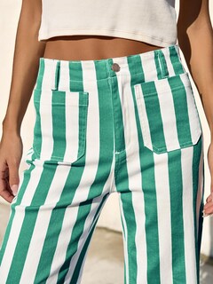 Foto 4 | Foto 4 | Pantalones Vaqueros Tankaneo Para Mujer Cortos A Rayas Cintura Alta Color Verde - Venta Internacional.