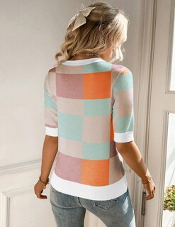 Foto 4 | Foto 4 | Jersey Zeagoo De Punto Acanalado De Manga Corta Para Mujer  Color Rosa - Venta Internacional.
