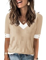 Top Akewei Suéter De Manga Corta Con Cuello En V De Verano Para Mujer - Venta Internacional.