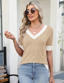 Foto 2 | Foto 2 | Top Akewei Suéter De Manga Corta Con Cuello En V De Verano Para Mujer - Venta Internacional.