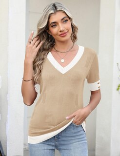 Foto 3 | Foto 3 | Top Akewei Suéter De Manga Corta Con Cuello En V De Verano Para Mujer - Venta Internacional.