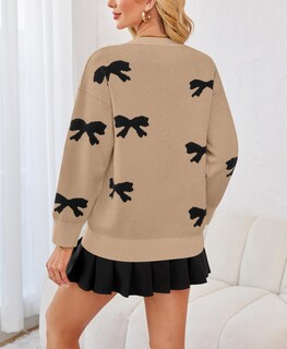 Foto 2 | Foto 2 | Jersey Pinclodly Bow Para Mujer Manga Larga Cuello Redondo Color Caqui - Venta Internacional.