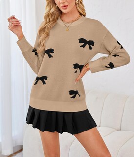 Foto 3 | Foto 3 | Jersey Pinclodly Bow Para Mujer Manga Larga Cuello Redondo Color Caqui - Venta Internacional.