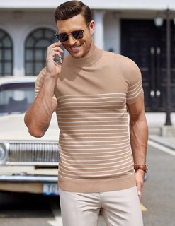 Foto 2 | Foto 2 | Jersey Coofandy De Manga Corta Con Cuello De Tortuga Simulado Para Hombre - Venta Internacional.