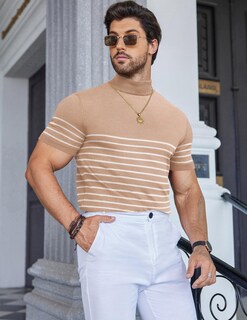 Foto 5 | Foto 5 | Jersey Coofandy De Manga Corta Con Cuello De Tortuga Simulado Para Hombre - Venta Internacional.