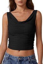 Camiseta Sin Mangas Qinsen Con Cuello Vuelto Y Fruncido  Negra  Para Mujer - Venta Internacional.