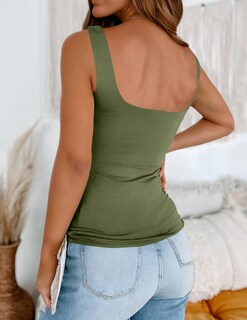 Foto 4 | Foto 4 | Camiseta Sin Mangas Zeagoo Para Mujer Cuello Cuadrado Verano Color Verde Militar - Venta Internacional.