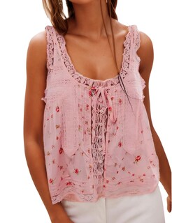 Foto 1 | Foto 1 | Camiseta Sin Mangas Funtour Para Mujer De Verano Rosa Bohemio Con Lazo En La Parte Delantera - Venta Internacional.