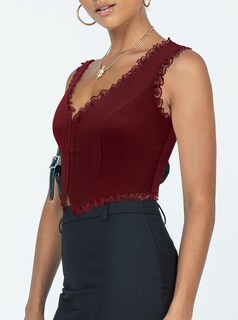 Foto 2 | Foto 2 | Top Uncooyee Sexy Corsés Y2k De Encaje Con Cuello En V Sin Mangas Color Rojo - Venta Internacional.