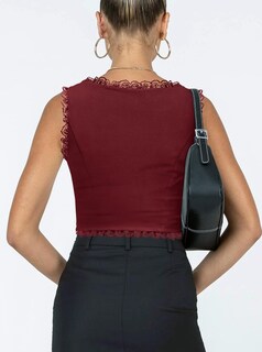 Foto 3 | Foto 3 | Top Uncooyee Sexy Corsés Y2k De Encaje Con Cuello En V Sin Mangas Color Rojo - Venta Internacional.