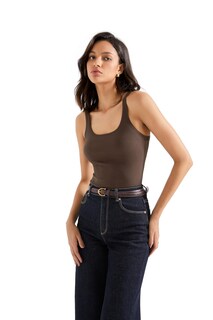 Foto 3 | Foto 3 | Camiseta Sin Mangas Suuksess Acolchada De Algodón Acanalado Con Cuello Redondo Marrón Oscuro - Venta Internacional.