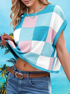 Foto 2 | Foto 2 | Top Corto Wiffgo 2025 Para Primavera  Verano Y Otoño  Manga Corta  Azul  Para Mujer - Venta Internacional.