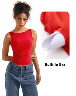 Foto 2 | Foto 2 | Camiseta Sin Mangas Suuksess Para Mujer Espalda Abierta Cuello Barco Sujetador Incorporado Rojo - Venta Internacional.