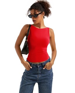 Foto 4 | Foto 4 | Camiseta Sin Mangas Suuksess Para Mujer Espalda Abierta Cuello Barco Sujetador Incorporado Rojo - Venta Internacional.