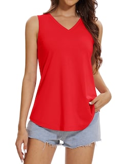 Foto 2 | Foto 2 | Camiseta Sin Mangas Yucolen Para Mujer Cuello En V Holgada Color Tomate Talla L - Venta Internacional.