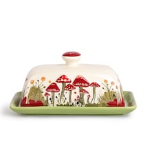 Mantequera Fungi Fun Mushroom Ceramic Con Tapa Blanca Estándar - Venta Internacional.