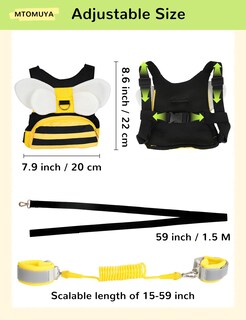 Foto 2 | Foto 2 | Arnés Para Niños Pequeños Mtomuya Con Eslabón De Muñeca Antipérdida Yellow Bee - Venta Internacional.