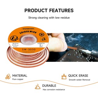 Foto 7 | Foto 7 | Mecha De Soldadura Towot Trenzada Fundente 100% Cobre - Venta Internacional.