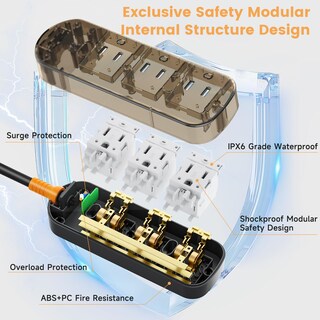 Foto 5 | Foto 5 | Power Strip Cakinkon Para Exteriores Resistente A La Intemperie 3 Tomas De Corriente Alterna De 10 Pies - Venta Internacional.