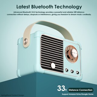 Foto 3 | Foto 3 | Altavoz Bluetooth Springflora Retro Vintage Azul Batería De 400 Ml - Venta Internacional.