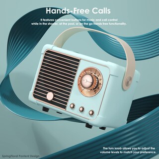 Foto 5 | Foto 5 | Altavoz Bluetooth Springflora Retro Vintage Azul Batería De 400 Ml - Venta Internacional.