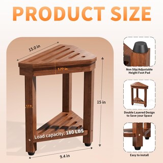 Foto 7 | Foto 7 | Taburete De Ducha Missend Acacia Con Reposapiés Y Estante De Almacenamiento - Venta Internacional.