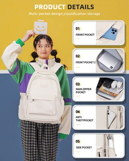 Foto 2 | Foto 2 | Mochila Escolar Boxsam Ligera Para Mujeres Y Hombres Color Beige - Venta Internacional.