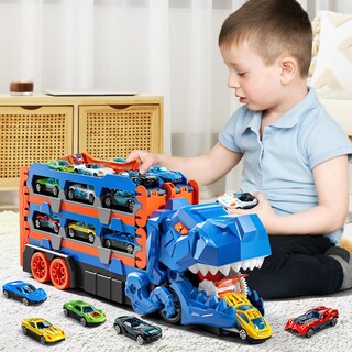 Foto 2 | Foto 2 | Set De Orugas Para Coches De Juguete Peaduck Dinosaur Transporter Con 12 Coches De 3 A 6 Años - Venta Internacional.