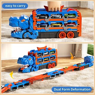 Foto 3 | Foto 3 | Set De Orugas Para Coches De Juguete Peaduck Dinosaur Transporter Con 12 Coches De 3 A 6 Años - Venta Internacional.