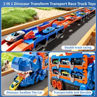 Foto 4 | Foto 4 | Set De Orugas Para Coches De Juguete Peaduck Dinosaur Transporter Con 12 Coches De 3 A 6 Años - Venta Internacional.