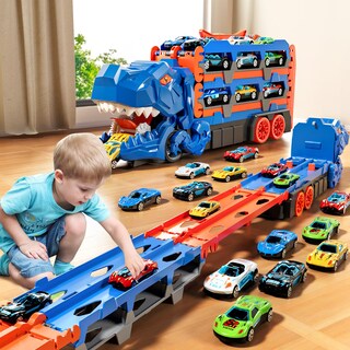 Foto 5 | Foto 5 | Set De Orugas Para Coches De Juguete Peaduck Dinosaur Transporter Con 12 Coches De 3 A 6 Años - Venta Internacional.