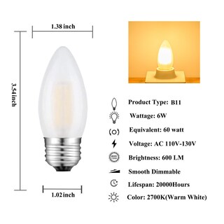 Foto 2 | Foto 2 | Bombilla Led De Filamento Beonllay B11 6 W 2700 K E26 Regulable Paquete De 6 - Venta Internacional.