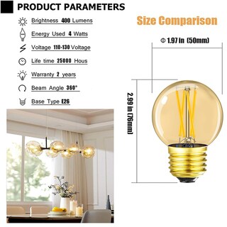 Foto 2 | Foto 2 | Bombilla Led Leools G16.5 E26 4 W 400 Lm 2700 K Regulable Paquete De 6 - Venta Internacional.