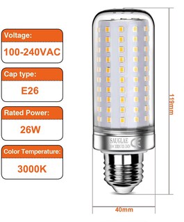 Foto 2 | Foto 2 | Bombillas Led Sauglae De 26 W E26 3000 K Luz Blanca Cálida 3000 Lm Paquete De 3 - Venta Internacional.