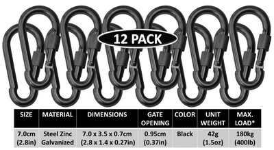 Foto 2 | Foto 2 | Tablas De La Marca Carabiner De Acero Galvanizado Con Zinc Negro Paquete De 12 - Venta Internacional.