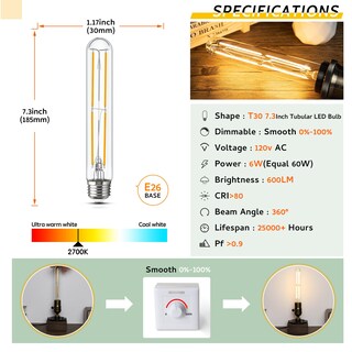 Foto 3 | Foto 3 | Bombilla Sphoon Tubular T10 Led 6 W 2700 K E26 Regulable Paquete De 8 - Venta Internacional.