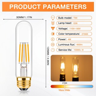 Foto 2 | Foto 2 | Bombillas Tobegreat T30 4 W 40 W E26 Tubulares T10 2700 K 6 Unidades - Venta Internacional.
