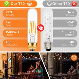 Foto 3 | Foto 3 | Bombillas Tobegreat T30 4 W 40 W E26 Tubulares T10 2700 K 6 Unidades - Venta Internacional.