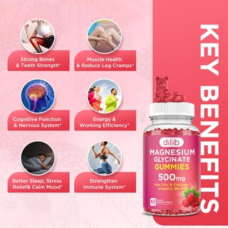 Foto 3 | Foto 3 | Gomitas De Glicinato De Magnesio Dilib Calm 500 Mg Con Calcio 60 Unidades - Venta Internacional.