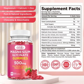 Foto 7 | Foto 7 | Gomitas De Glicinato De Magnesio Dilib Calm 500 Mg Con Calcio 60 Unidades - Venta Internacional.