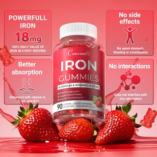 Foto 4 | Foto 4 | Suplemento De Gomitas De Hierro Cowcom  Vegano  Sabor A Fresa  90 Unidades - Venta Internacional.