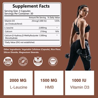 Foto 2 | Foto 2 | Suplemento Hfeliz Hmb Y Leucina 3500 Mg Con Vitamina D3 90 Cápsulas - Venta Internacional.