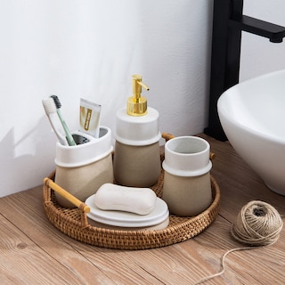 Foto 6 | Foto 6 | Set De Accesorios De Baño Rzcnc Farmhouse Beige Ceramic 4 Piezas - Venta Internacional.