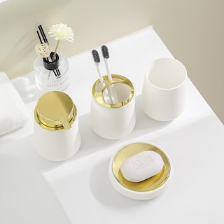 Foto 3 | Foto 3 | Set De Accesorios De Baño Yaukph Blanco/dorado 4 Piezas - Venta Internacional.