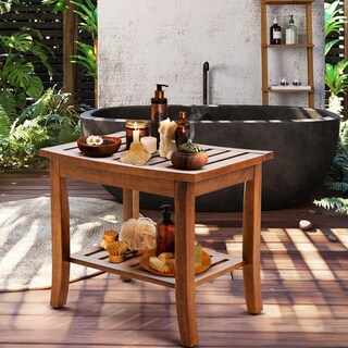 Foto 1 | Foto 1 | Banco De Ducha De Teca Con Estante De Almacenamiento Impermeable Color Natural - Venta Internacional.
