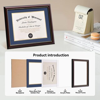 Foto 6 | Foto 6 | Marco Para Diplomas Gamypet De Madera Maciza De 21 X 29 7 Cm Con Tapete Azul Marino O 28 X 35 Cm - Venta Internacional.