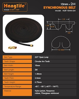 Foto 3 | Foto 3 | Cinturón Dentado Hanglife Gt2 De 10 Mm X 2 M Con Impresora 3d Con Hebilla De Cobre - Venta Internacional.