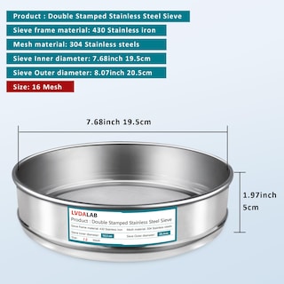 Foto 2 | Foto 2 | Tamiz De Laboratorio Lvdalab 304 Malla De Acero Inoxidable 16 Mallas (1 18 Mm) - Venta Internacional.