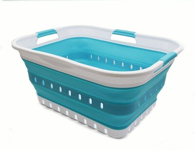 Foto 3 | Foto 3 | Cesto Para Ropa Sucia Sammart Plástico Plegable 42 L Blanco/azul - Venta Internacional.
